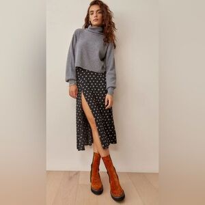 Reformation Zoe Black and White Midi Skirt with Slit